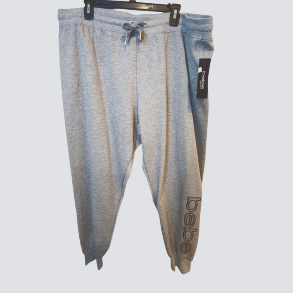 Bebe Sport Sequin Outline Logo Women’s Gray Jogger Pants, Size 3X